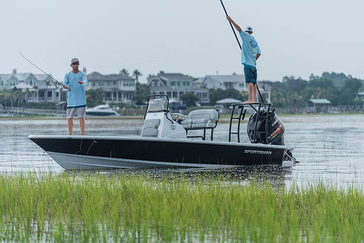 Men fly fishing in Sportsman 214 Bay Boat.