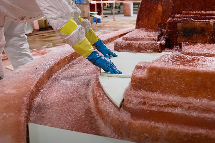 Photo of sportsman boats deck coring material being placed during the build process.