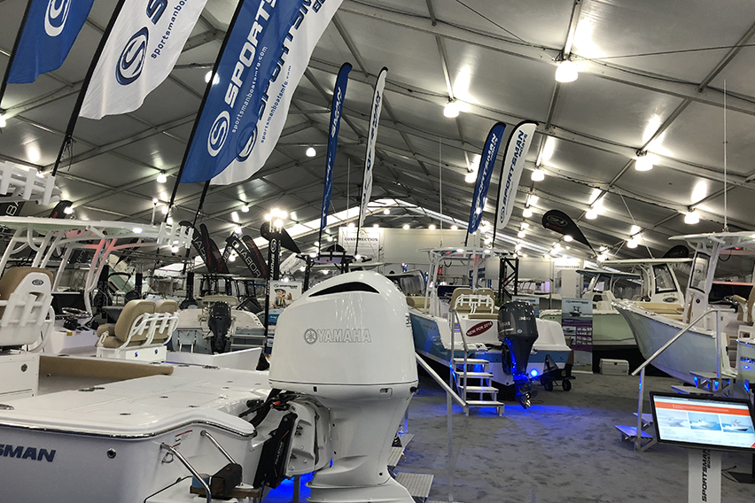 This was the Sportsman booth at Miami Boat Show in 2017