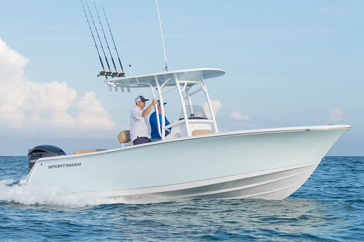 The Open 232 Center Console running through water.