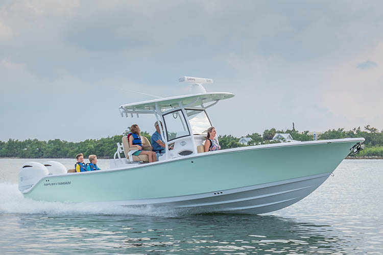The Open 282 Center Console running through water.