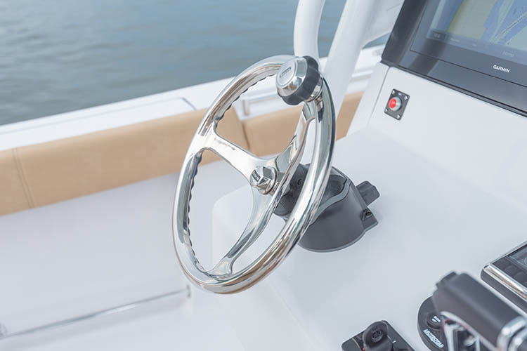 Detail image of Edson 13” SS Comfort Grip Steering Wheel w/ PowerKnob