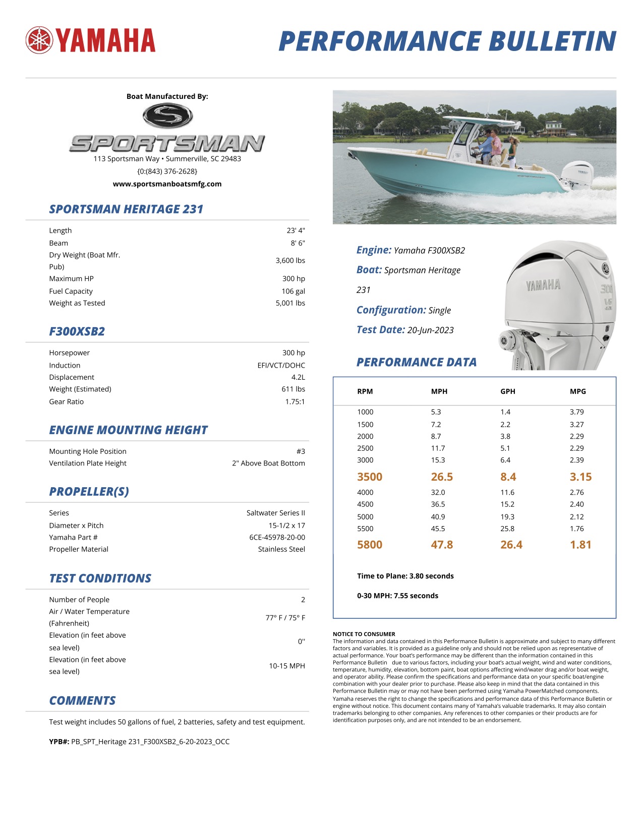 Performance bulletin for 232-center-console