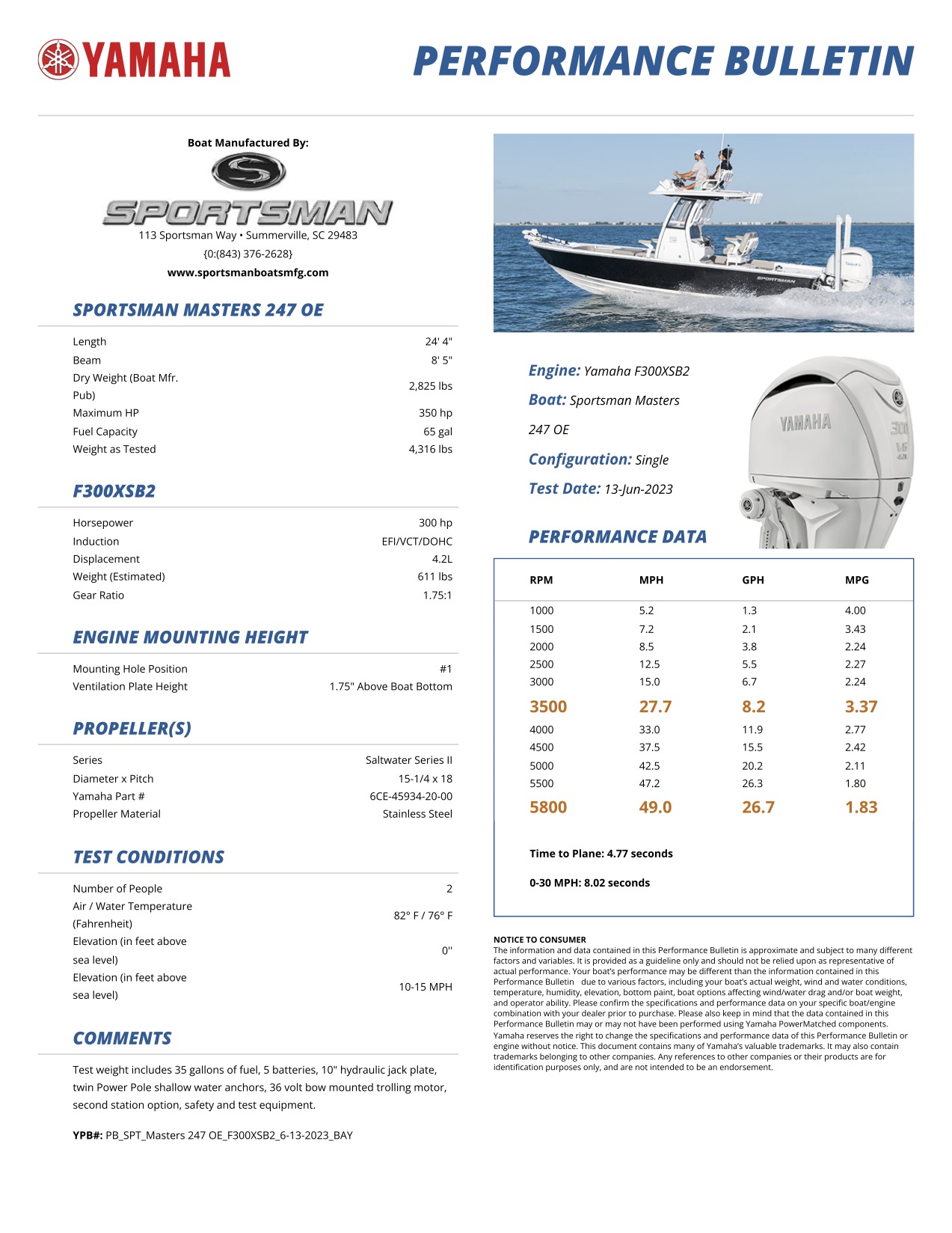 Performance bulletin for 247oe-bay-boat