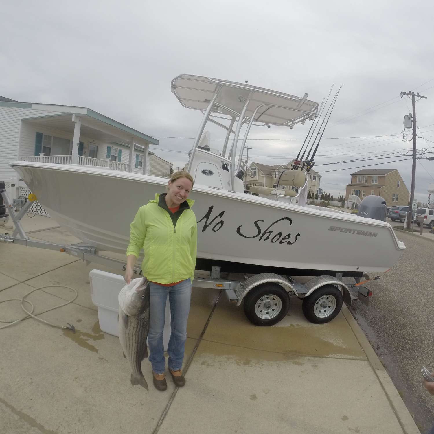 Brigantine, NJ.  Took my girlfriend out striper fishing in my brand new 212 open and hooked int...