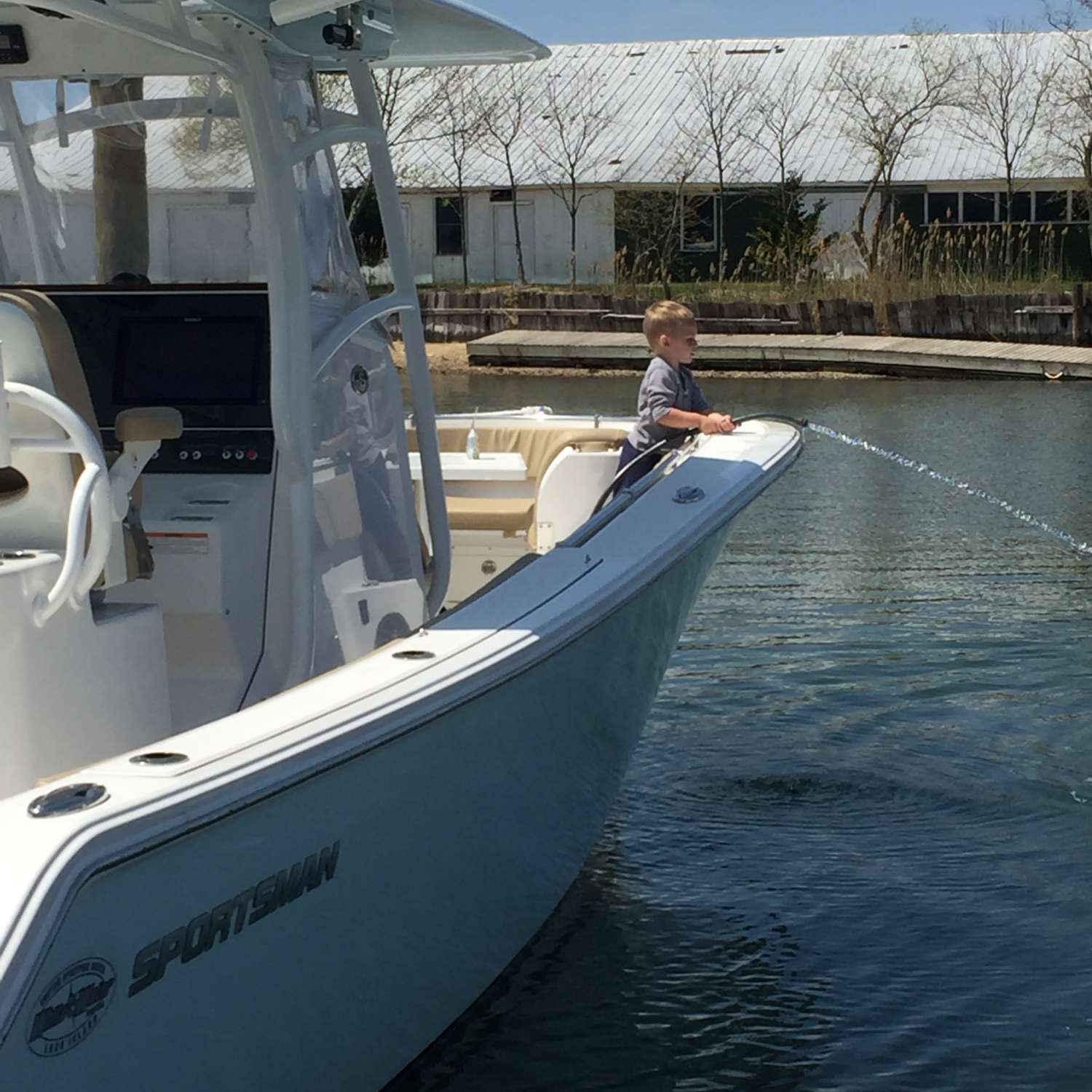 Southold NY, Took this picture of my son Hunter washing the boat.