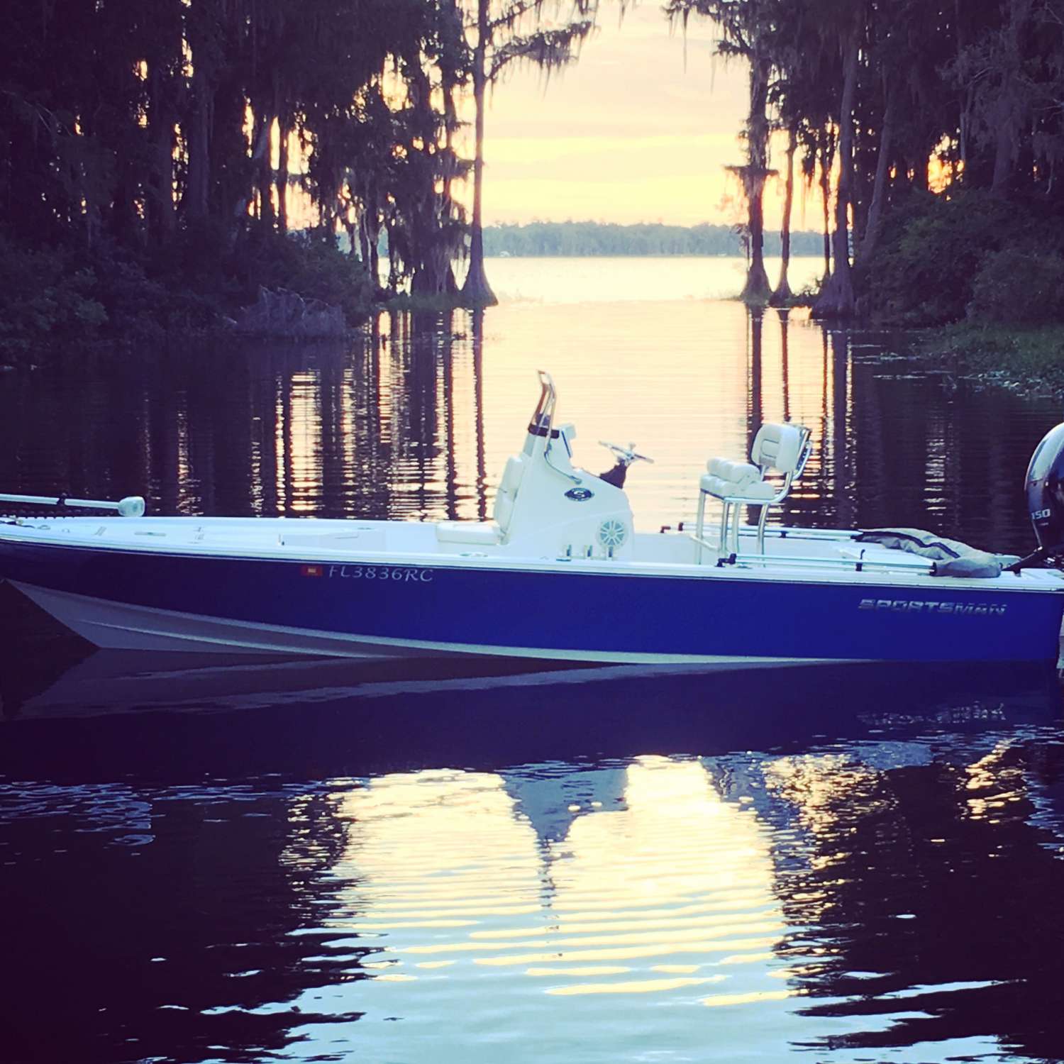 Our beautiful boat after an evening ride on Lake Santa Fe!