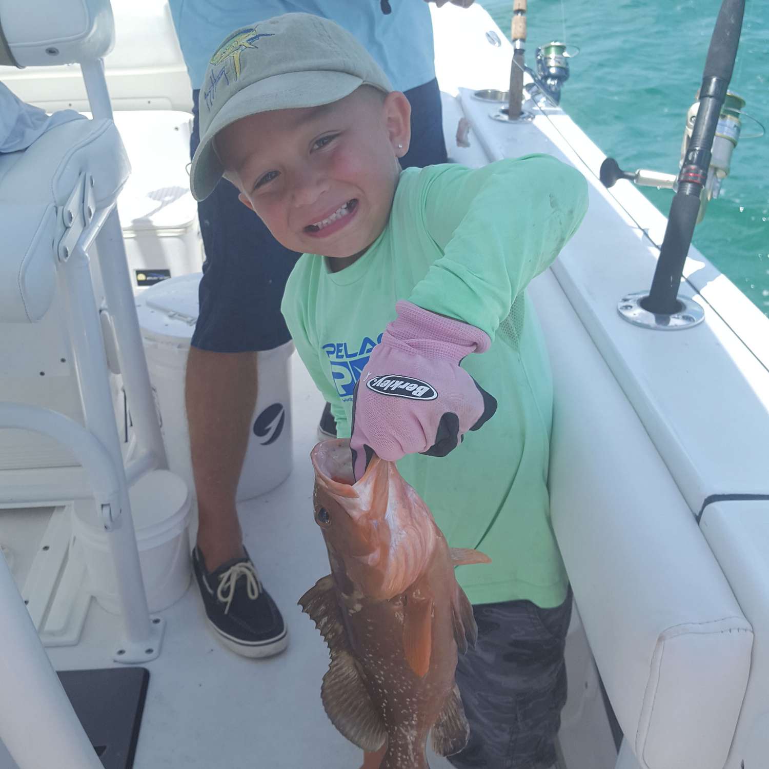 First  Grouper for this very young angler my grandson Landon Roberts  on his papas 232  sportsman open . He was...