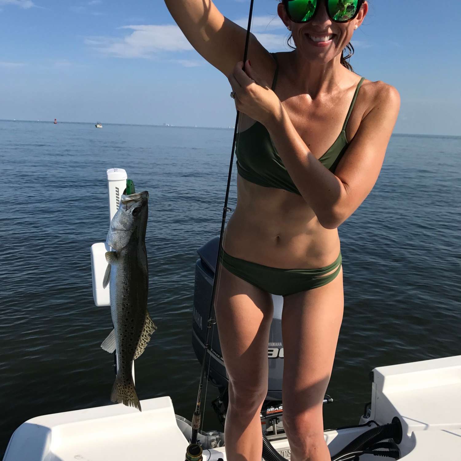 First Speckled Trout on our 247 Platinum, taken at Horn Island - Ocean Springs, MS.  Now if only we could...