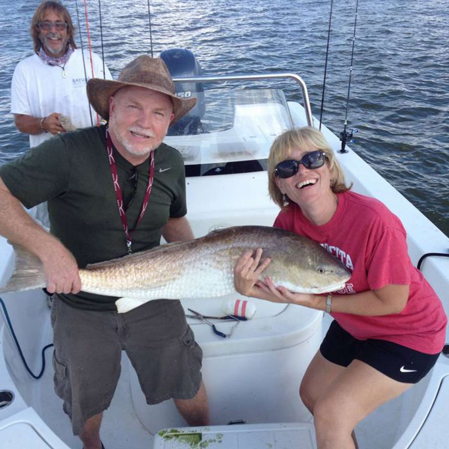 Husband and wife, the O'Neil's with her first Redfish from Galveston Bay.