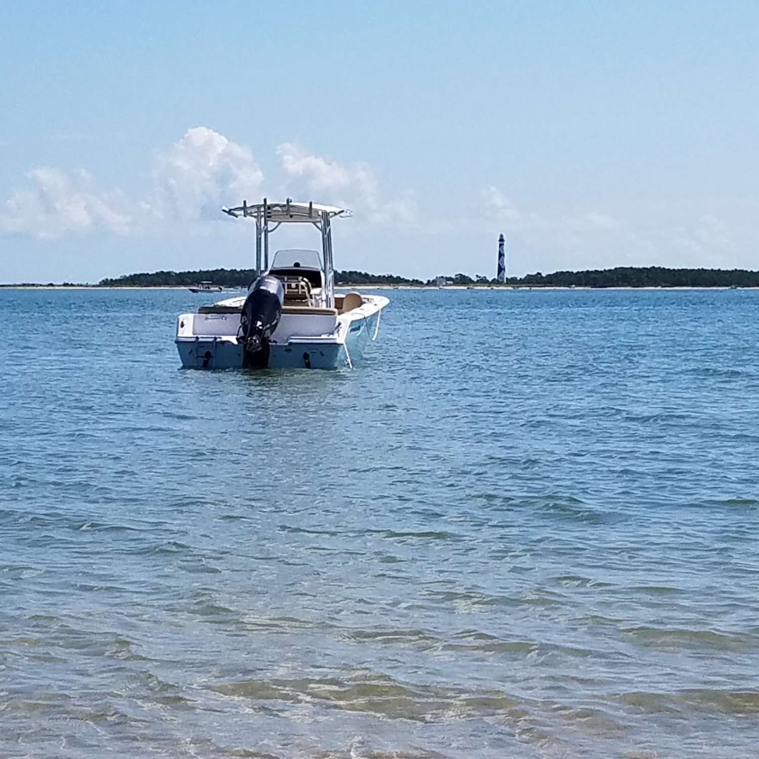 A typical weekend anchored out on our Sportsman Heritage 211 at the "hook" at Cape Lookout