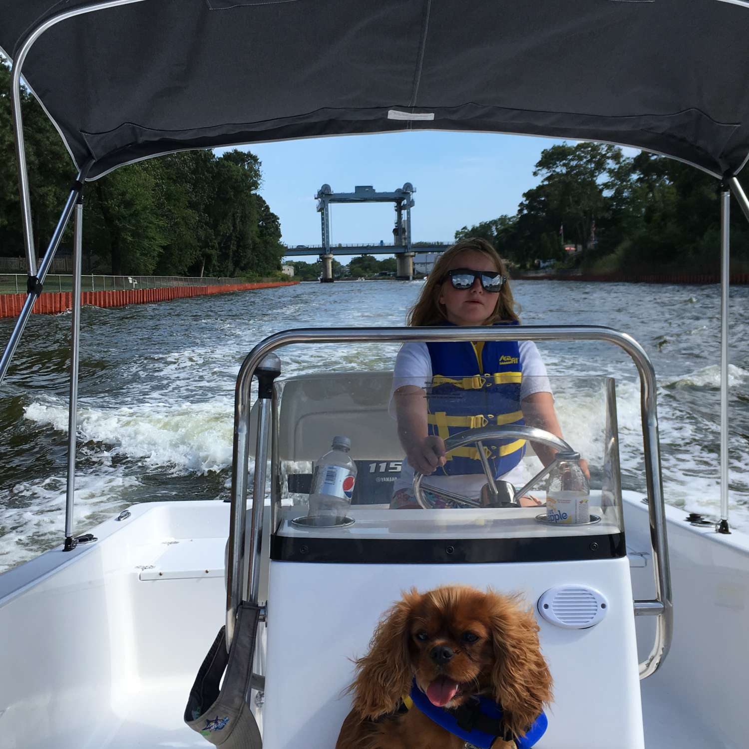 10 year old Cassidy and her mate Fin running through the Point Pleasant Canal