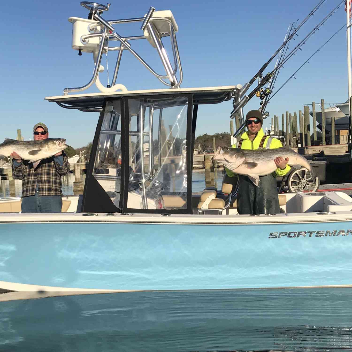 55 lb Striped Bass for the new captain and 35 lb for the mate. Heck of a day on the Chesapeake...