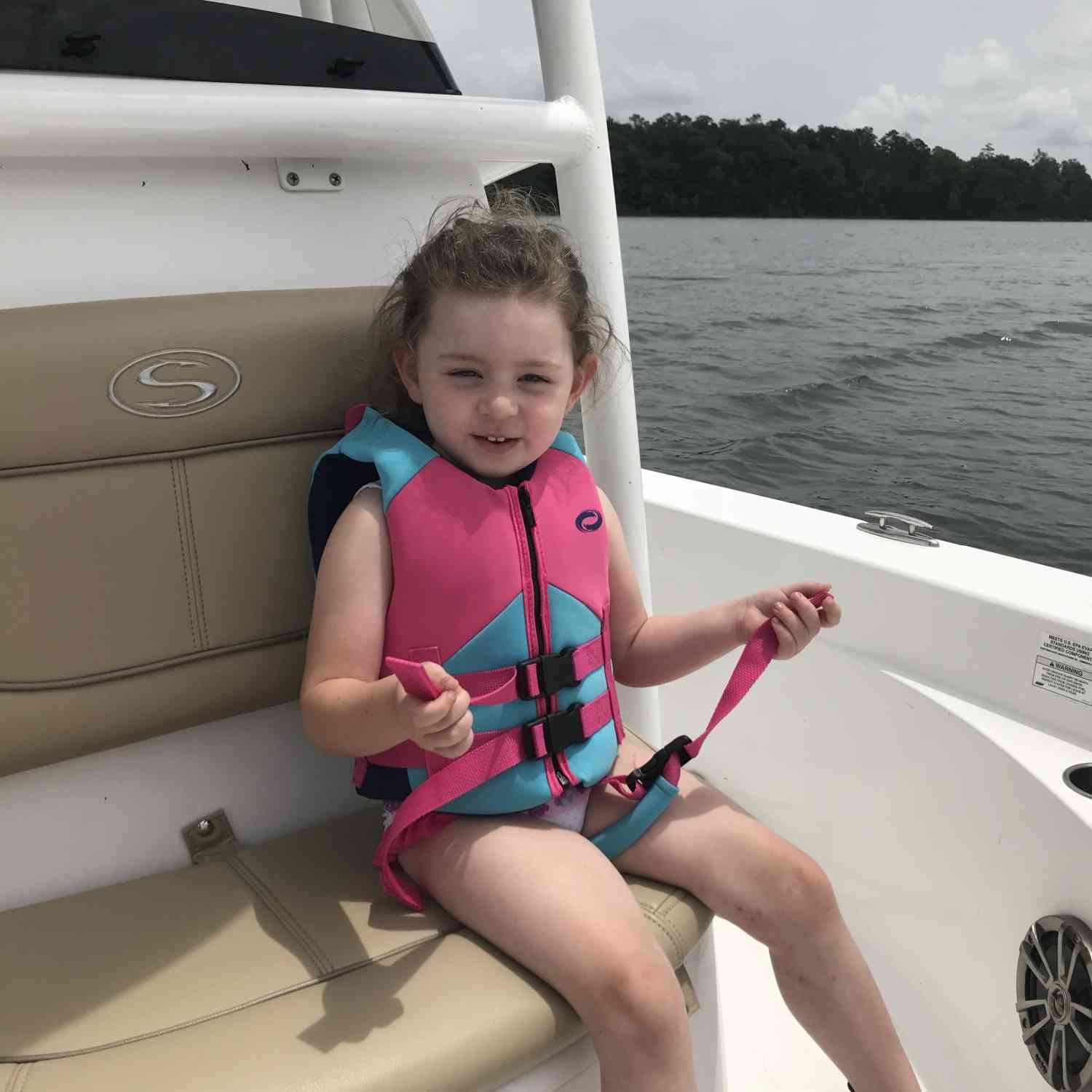 The granddaughter enjoying the view on the front seat of our Masters 227 Platinum Bay Boat
