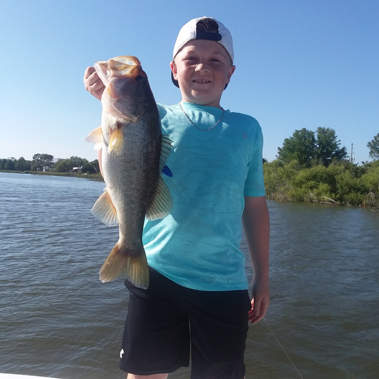 My son caught the first fish on our new family ride