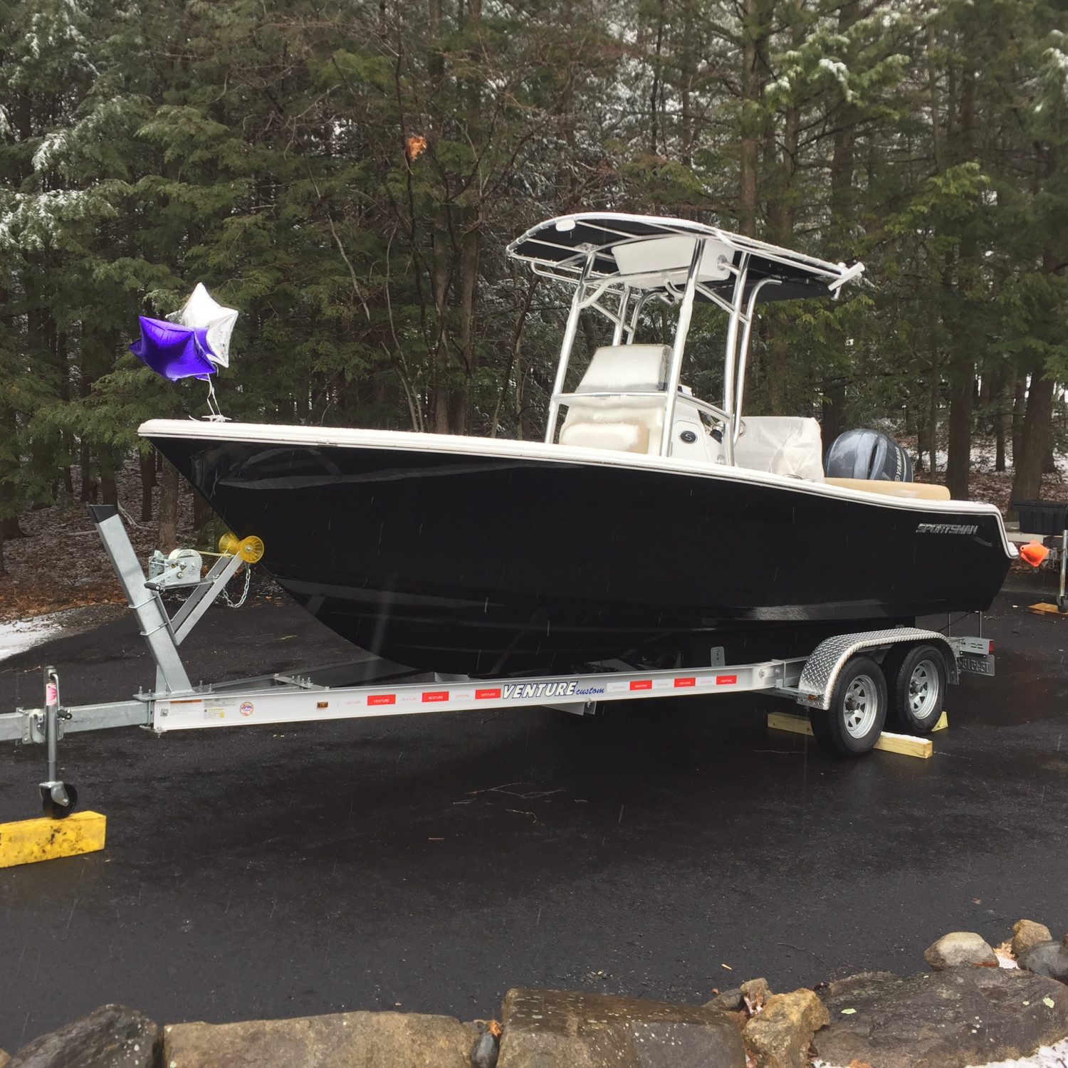 Picked up the new boat from the dealership during an April 6th snowstorm