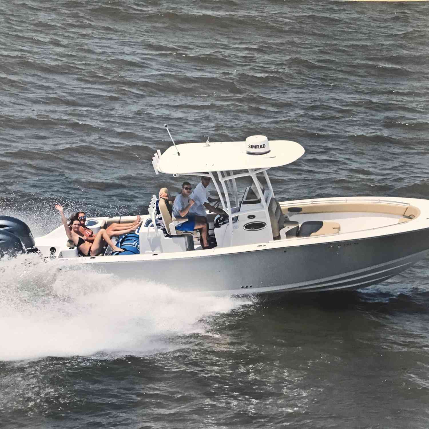 While out on Mobile Bay one day, a helicopter flew by and snapped this picture of us!