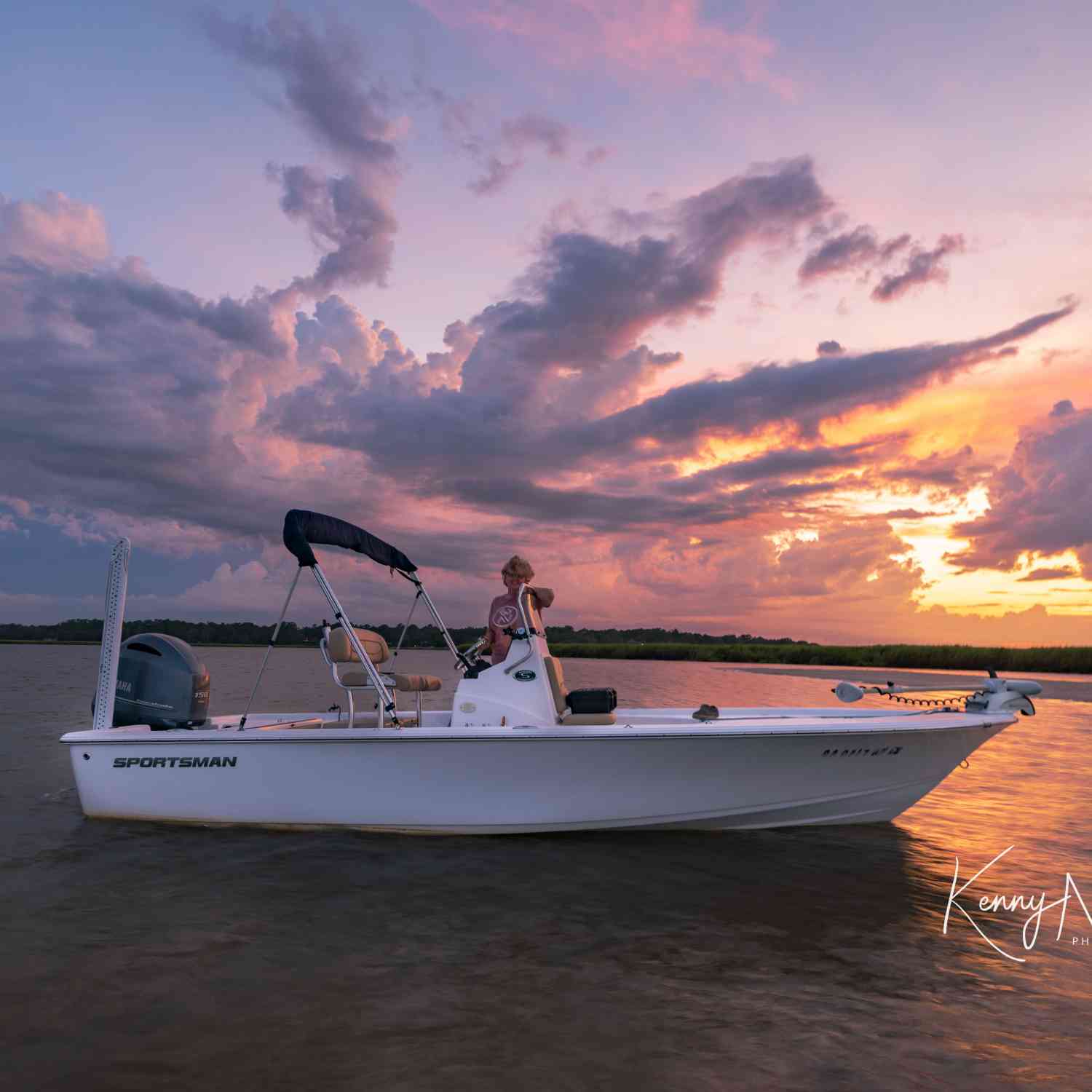 Beautiful sunset with our Sportsman boat on the Sapelo River!