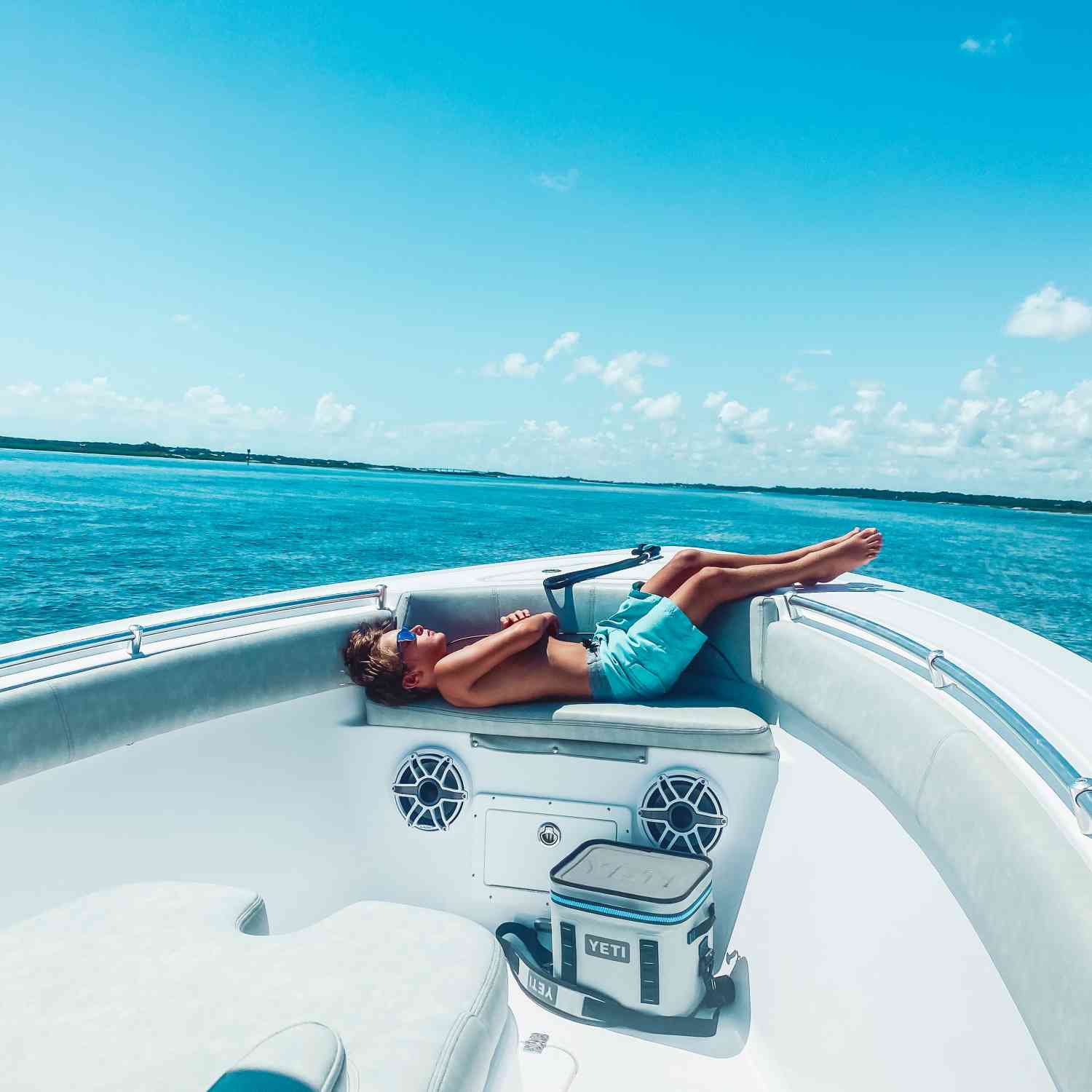 Our Son Cameron chillin while we cruise down the intracoastal.