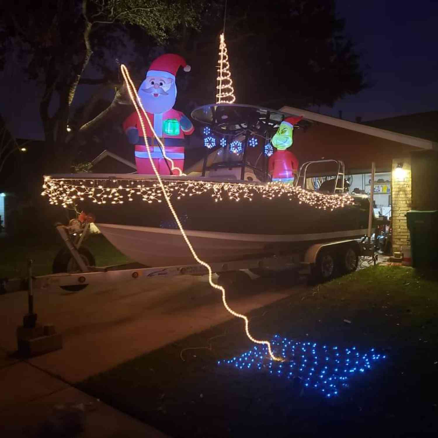 This is my boat during Christmas time. Santa is trying to catch a fish