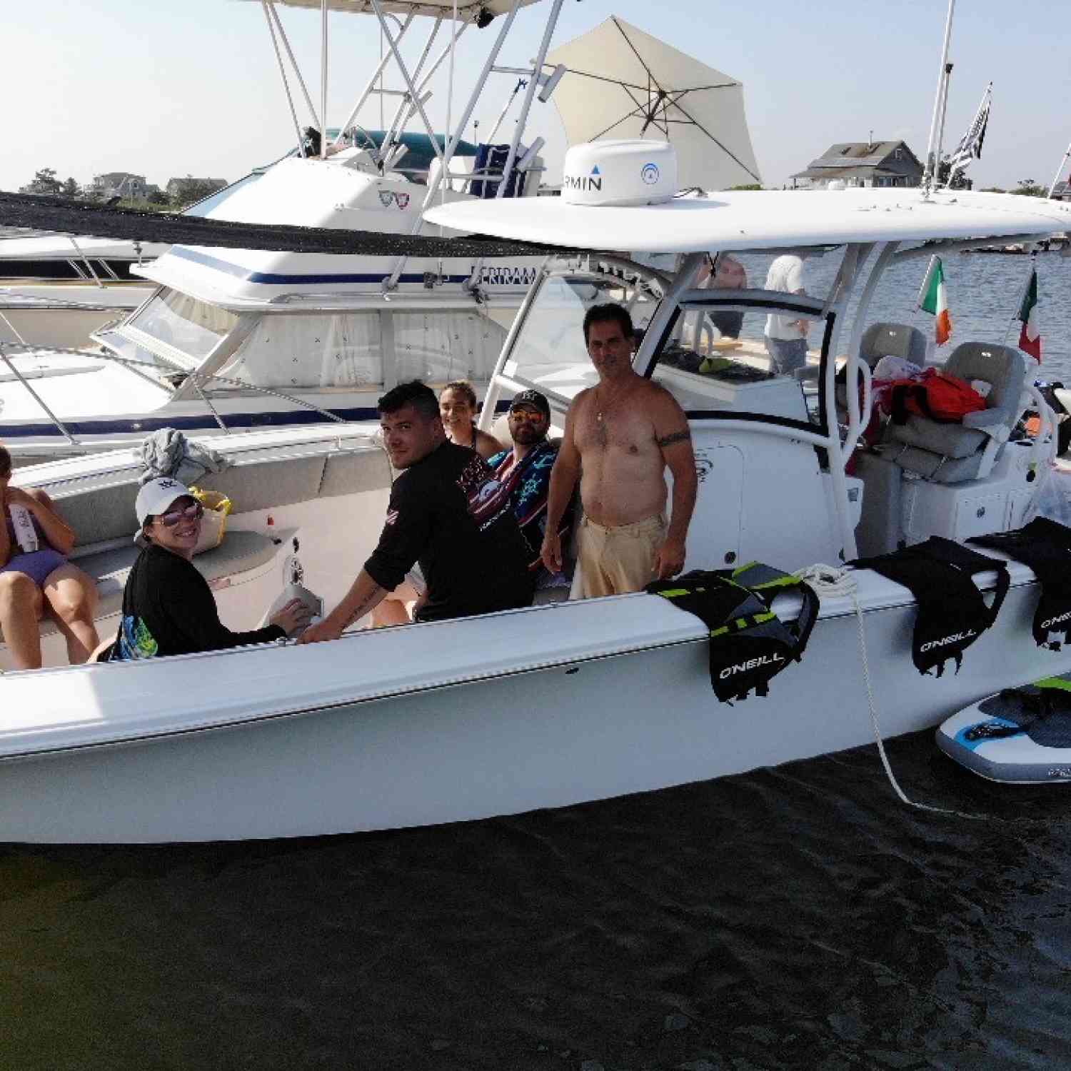 Title: Raft up Sunday - On board their Sportsman Open 322 Center Console - Location: Oak island NY. Participating in the Photo Contest #SportsmanOctober2020