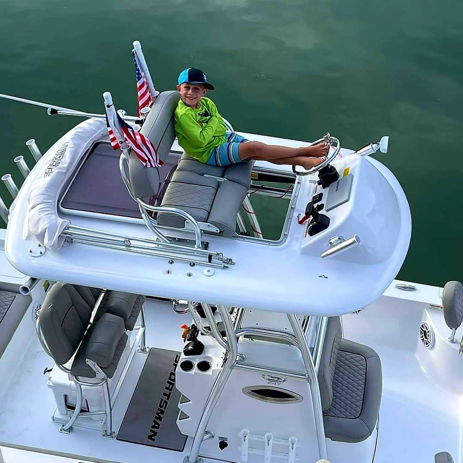 Jordan just sitting in his favorite seat on the boat!