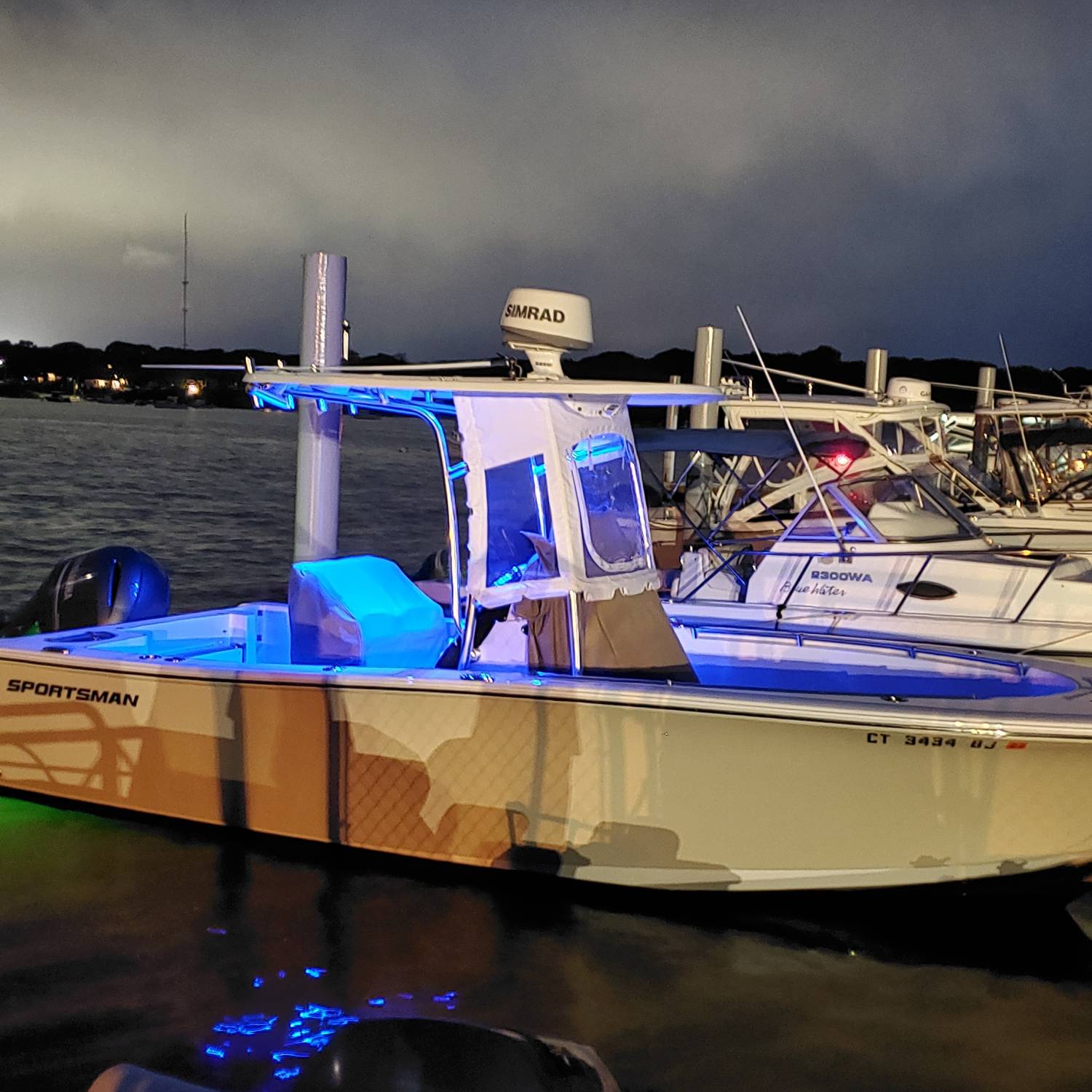 Title: Night light - On board their Sportsman Open 232 Center Console - Location: Falmouth MA.. Participating in the Photo Contest #SportsmanAugust2021