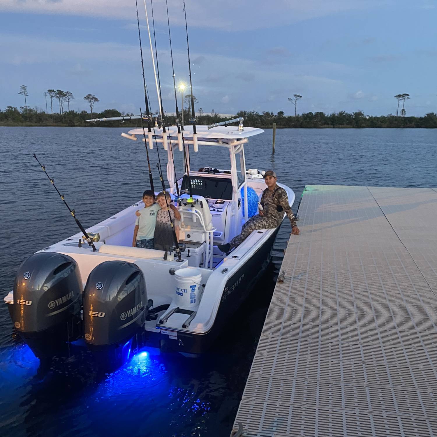 Father and son overnight sword fishing trip.