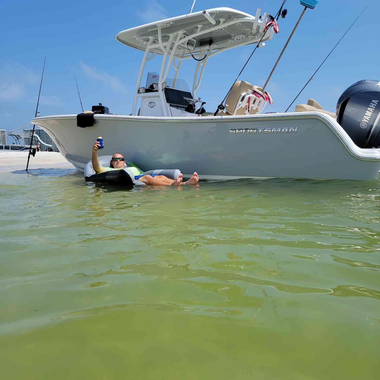 Heritage 241 sitting on the beach after snapper fishing in the morning.