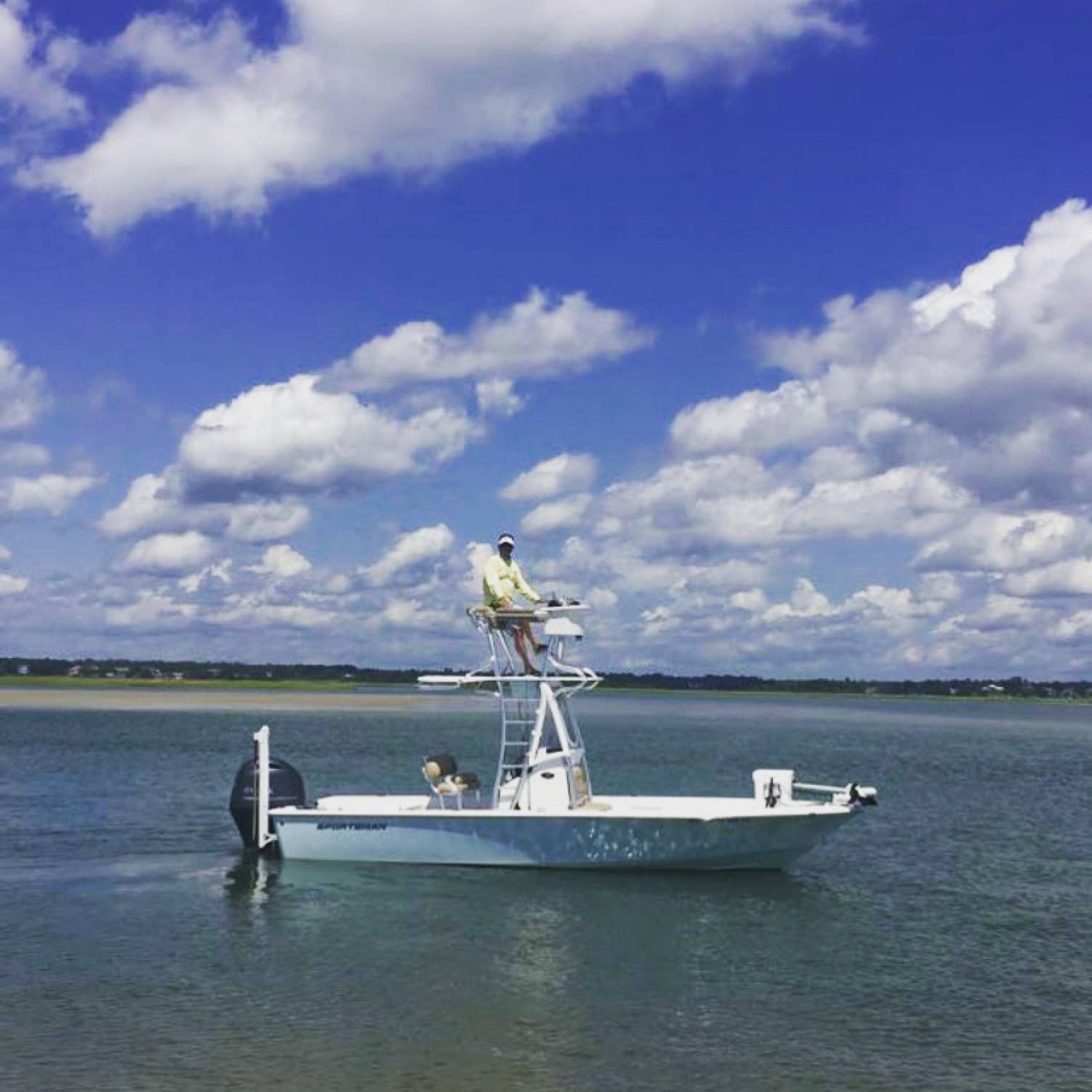 Darrell proud on his tower ready to fish.  This photo was taken from Lea Island, NC in August 2018 shortly...