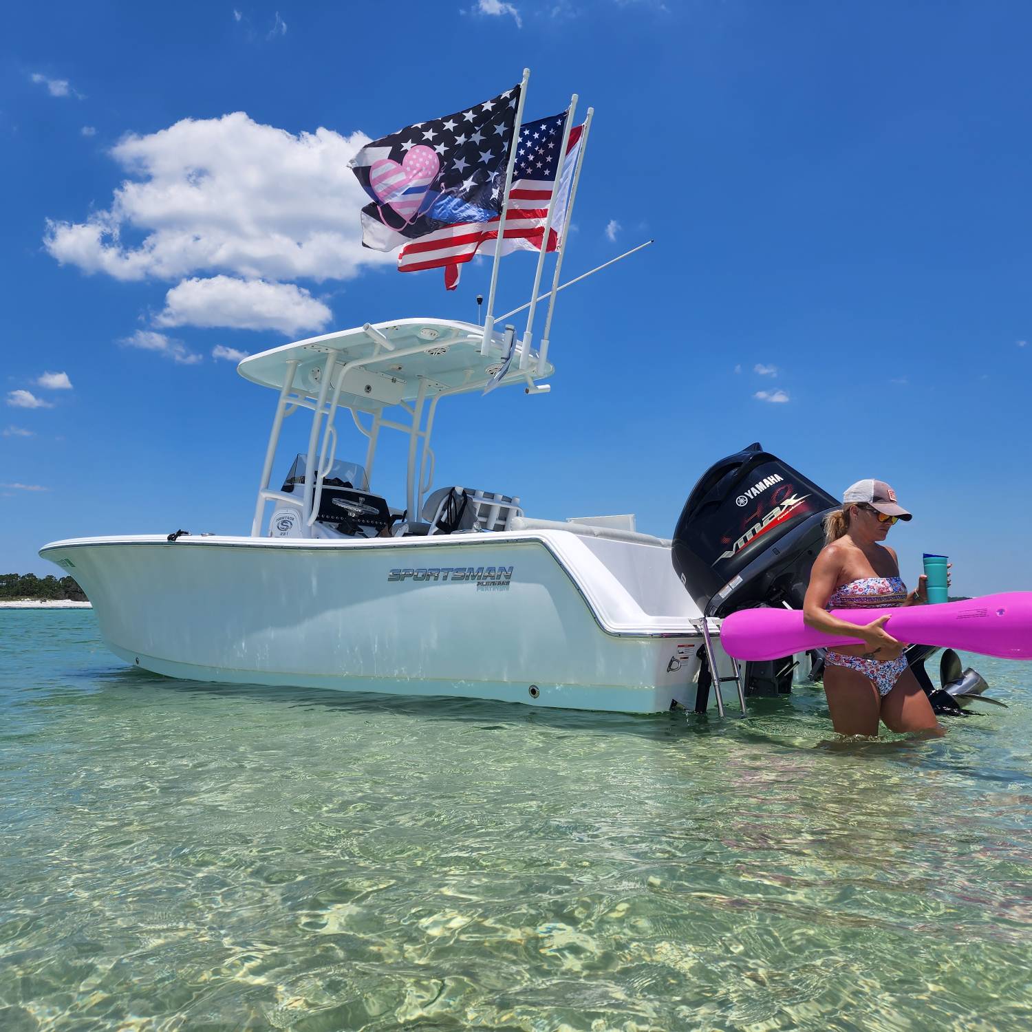 Just sporting the flags relaxing in the clear Gulf waters at Fort McRee.