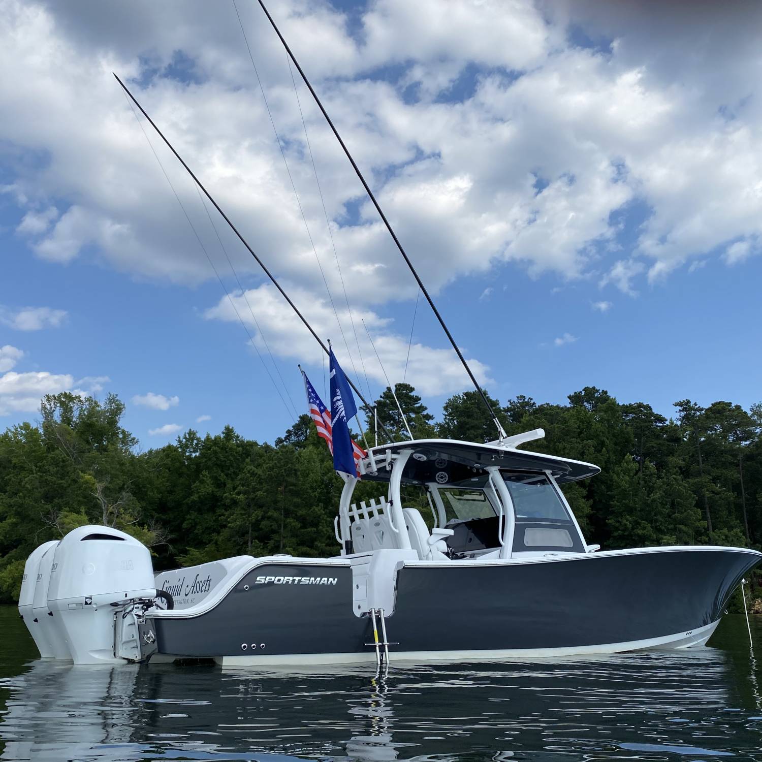 Title: Liquid Assets on Lake Murray SC - On board their Sportsman Open 352 Center Console - Location: Lake Murray SC. Participating in the Photo Contest #SportsmanFebruary2022