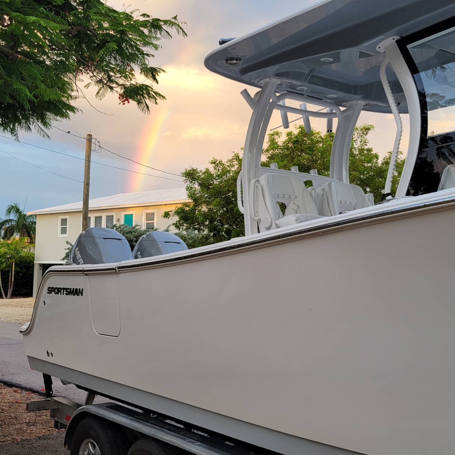 I was packing up the boat after our week long trip in the keys, and the rainbow shinning to the...
