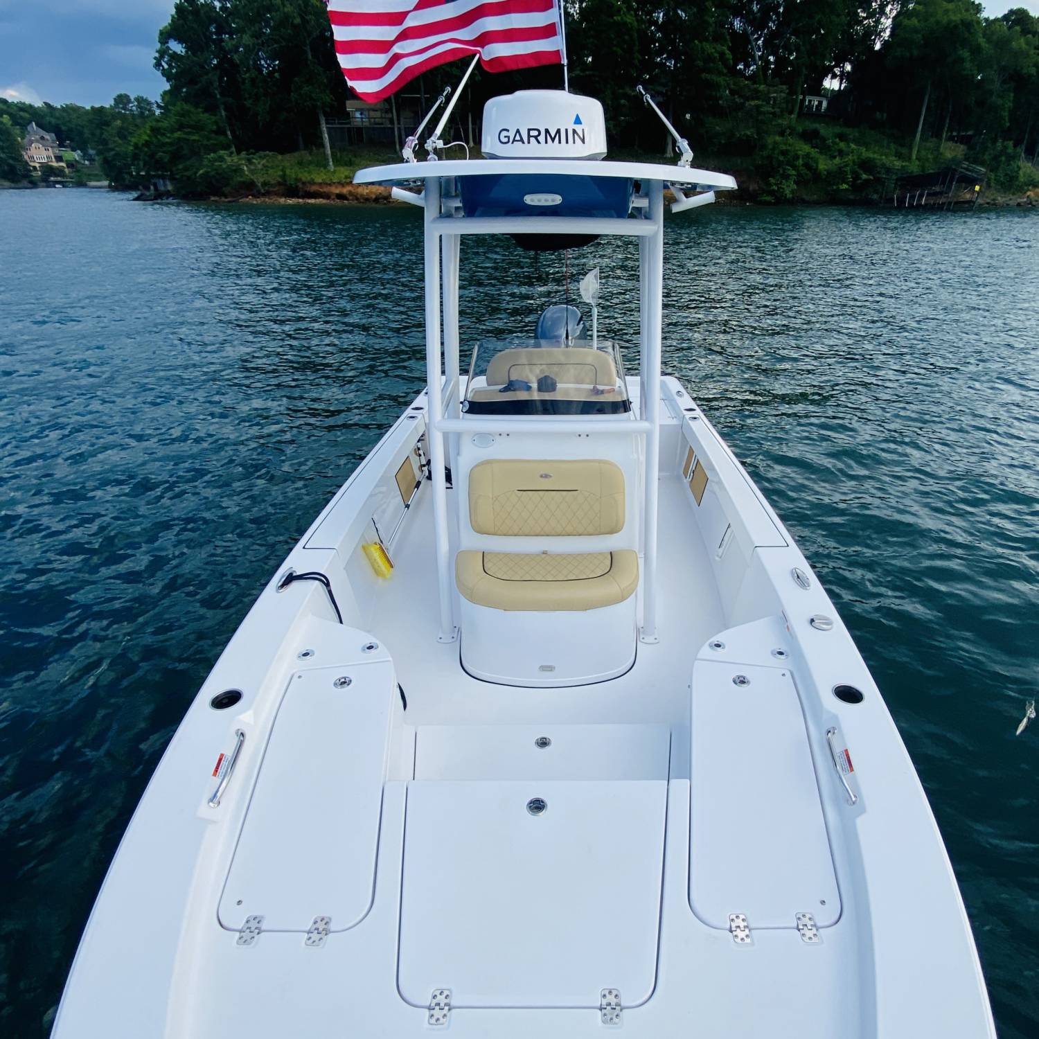 Title: 4th of July pic - Merica - On board their Sportsman Masters 227 Bay Boat - Location: Lake Lanier. Participating in the Photo Contest #SportsmanJuly