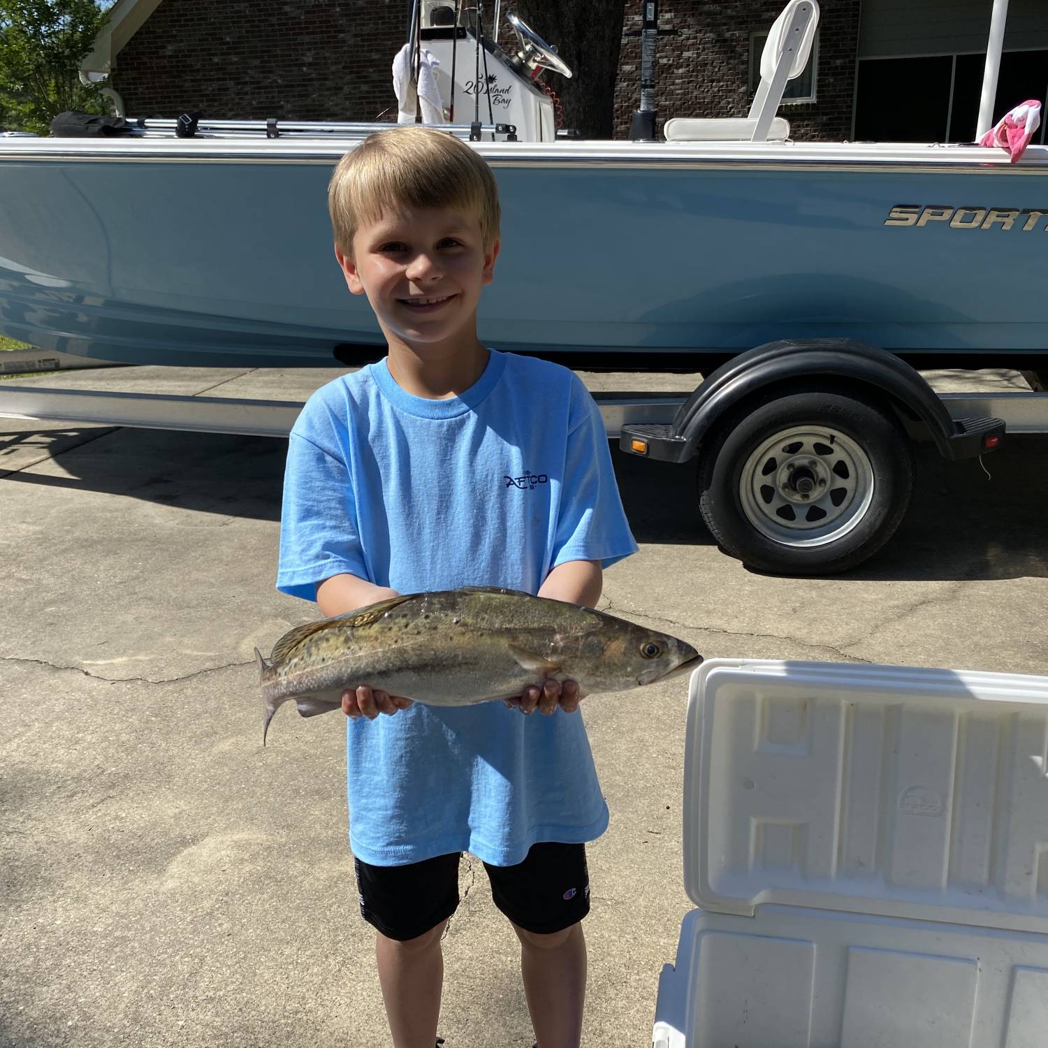 My 8yr old son's first fishing trip in our new Sportsman and it didn't take him long to catch s...