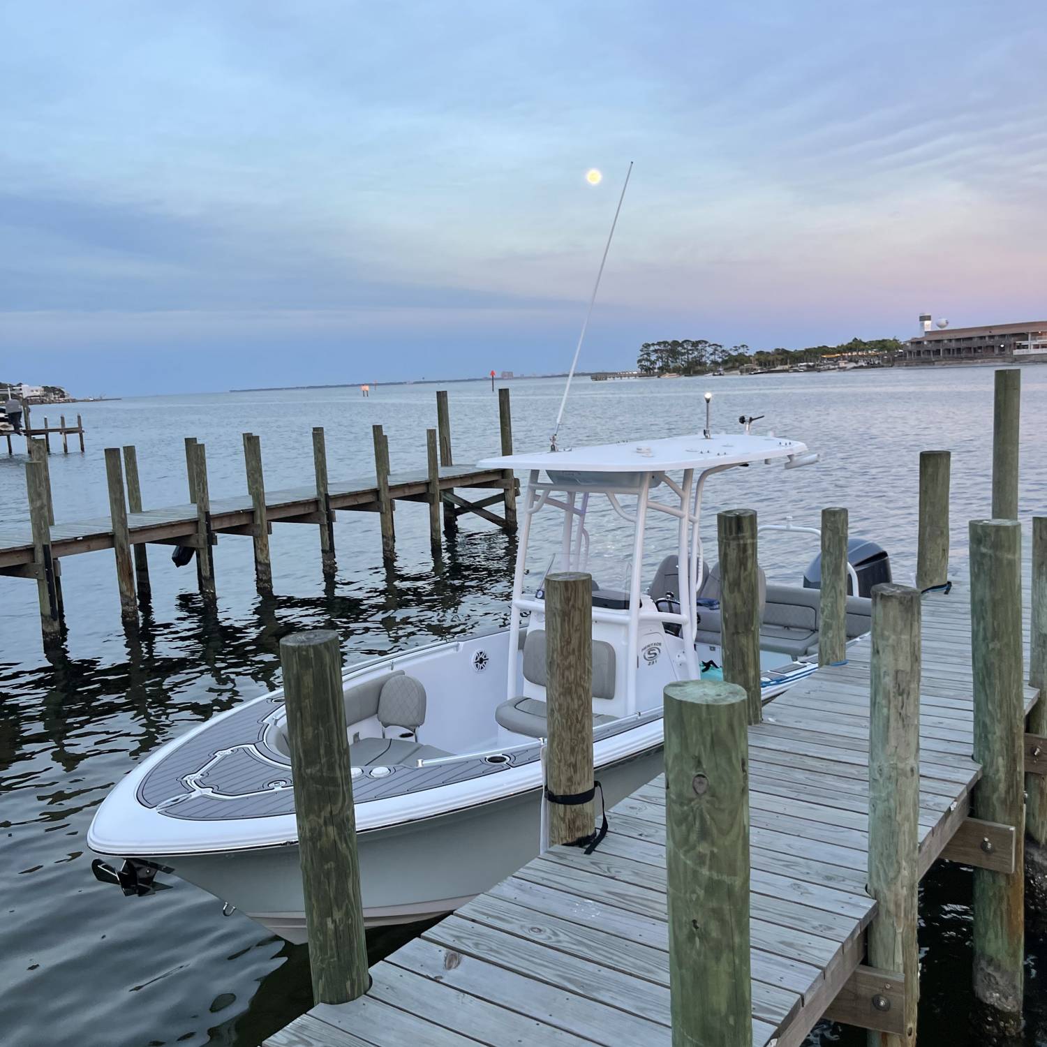 Title: Moonlight at dusk - On board their Sportsman Heritage 231 Center Console - Location: Fort Walton Beach. Participating in the Photo Contest #SportsmanMay
