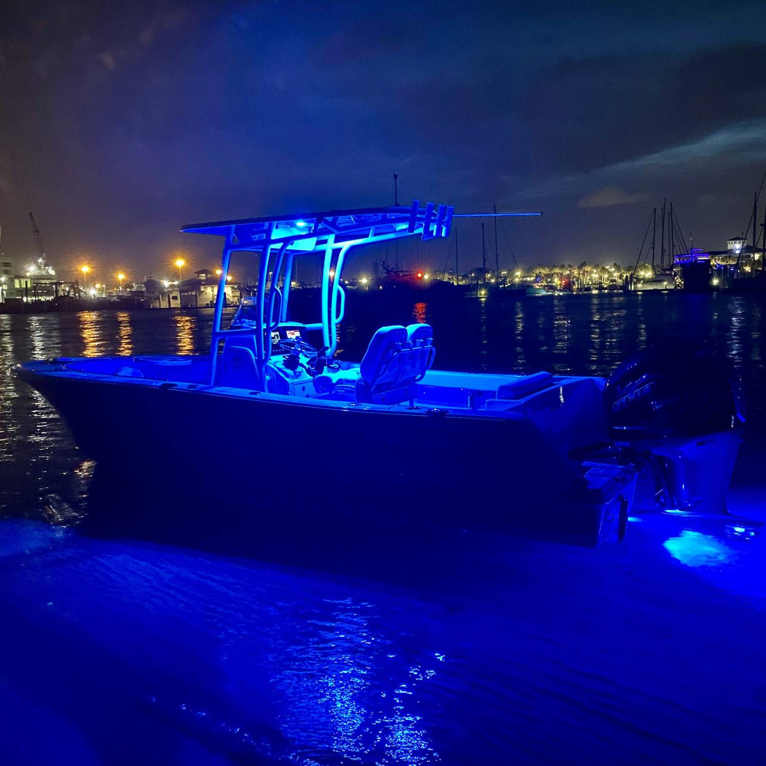 We pulled up to the sand bar during a night cruise to snap a picture of our beautiful 232 Open...