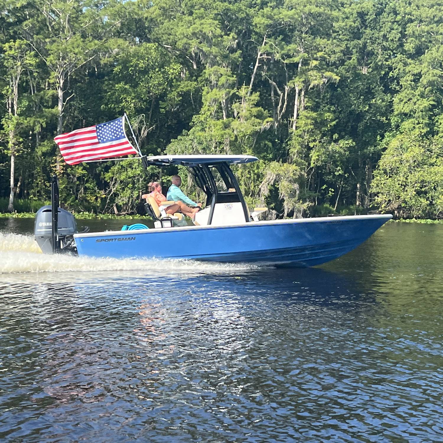 Title: All American - On board their Sportsman Masters 247OE Bay Boat - Location: St. John’s River. Participating in the Photo Contest #SportsmanAugust2023