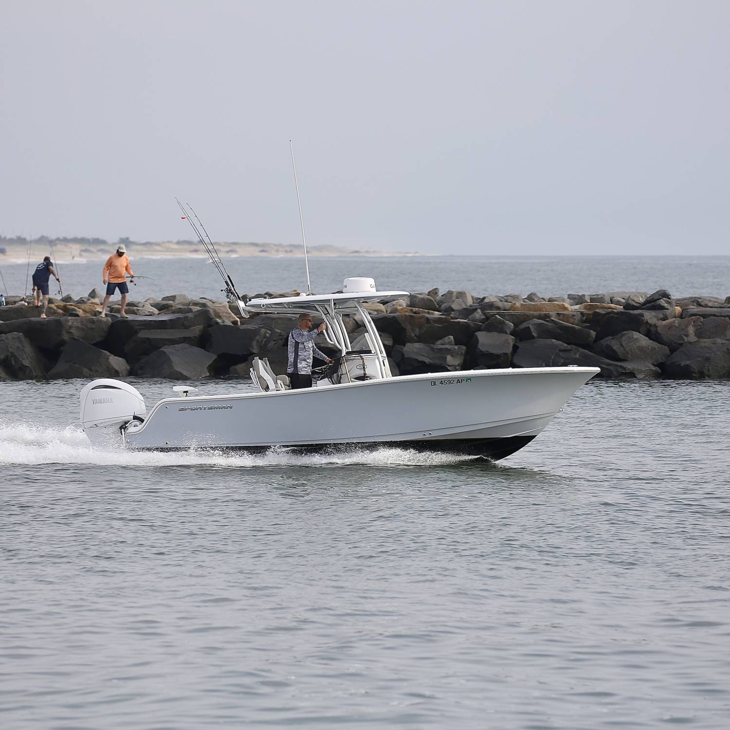 Headed out to the ocean through the Indian River Inlet in Delaware in search of flounder and sea bass