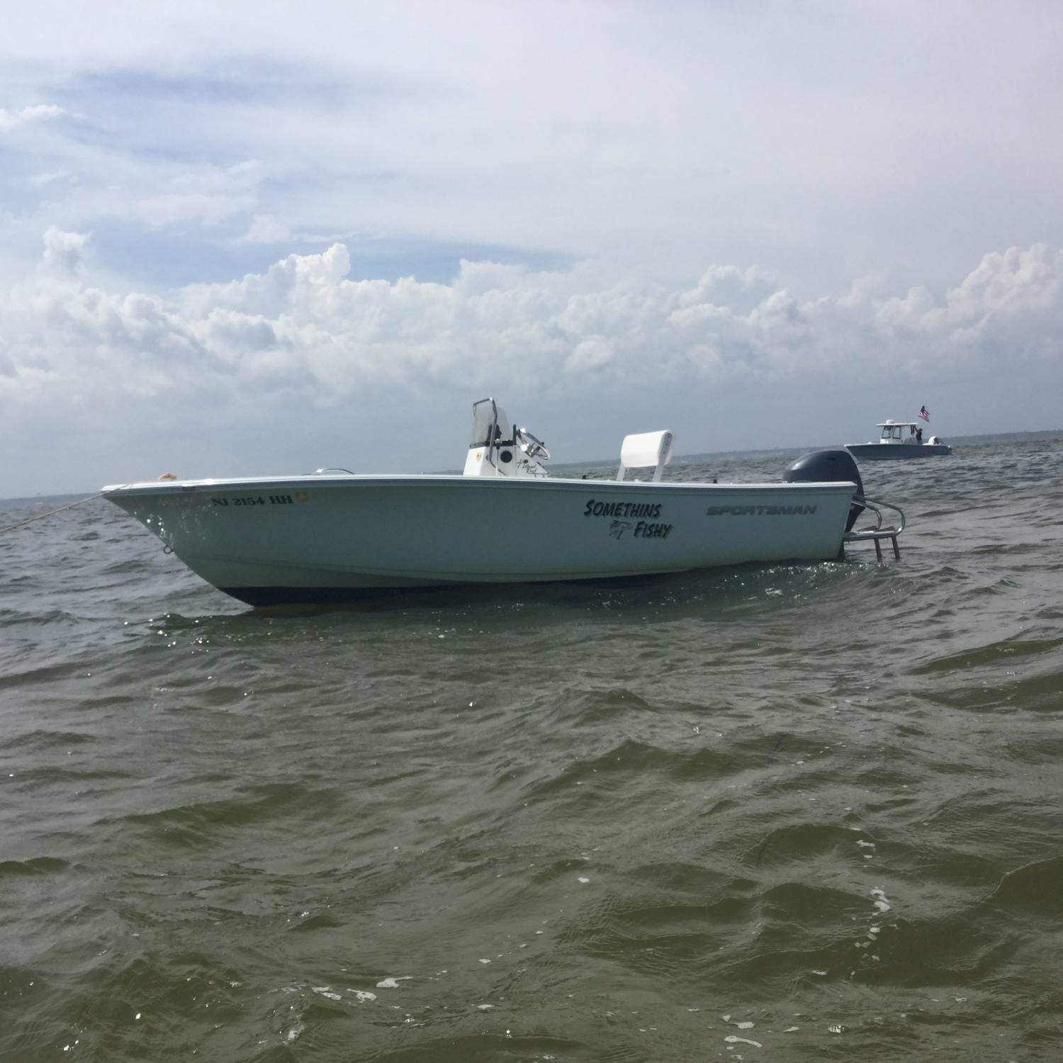 Boat anchored at sandbar