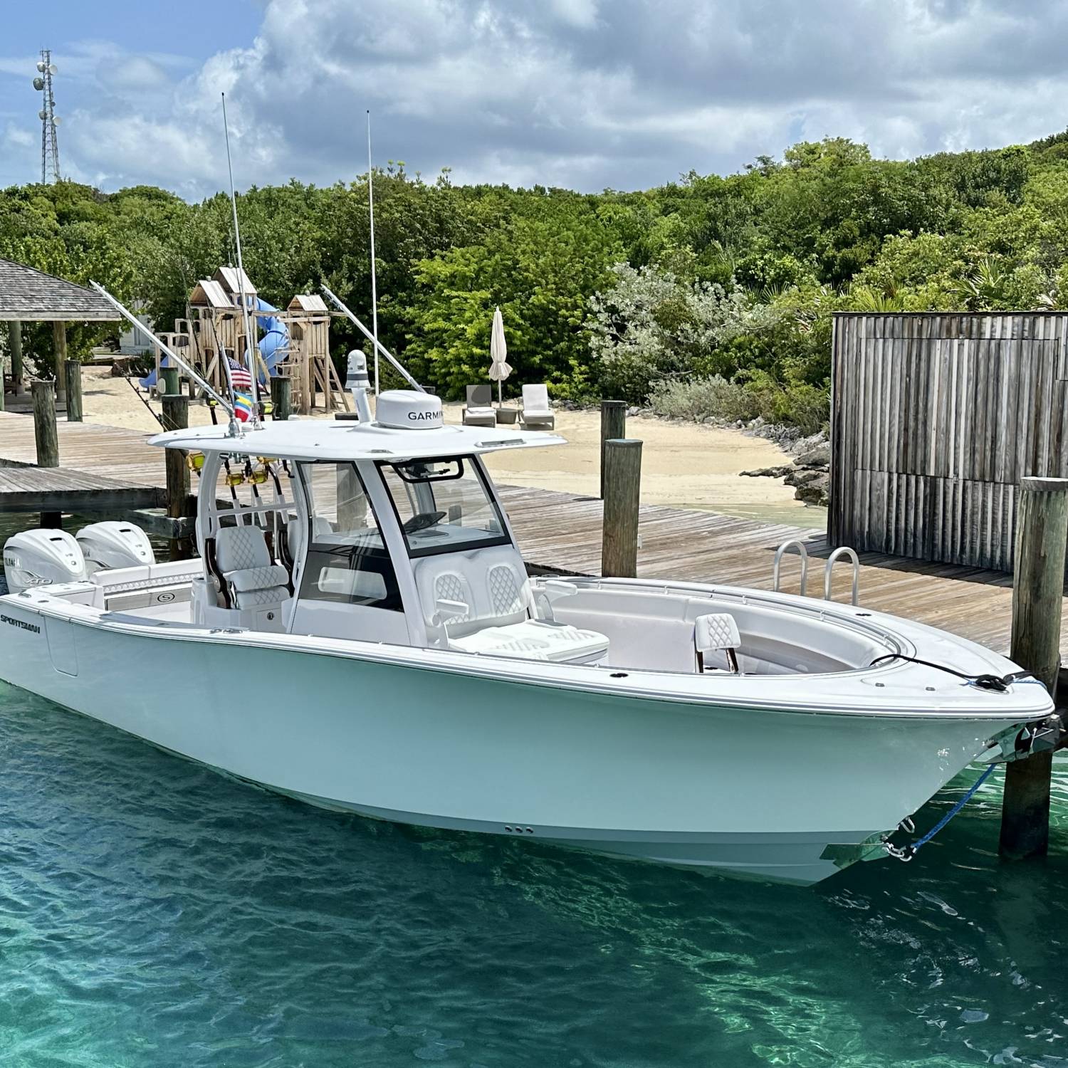 Title: SOUL MATE at Highborne Bahamas - On board their Sportsman Open 322 Center Console - Location: Highborne Marina Exumas. Participating in the Photo Contest #SportsmanJuly2023