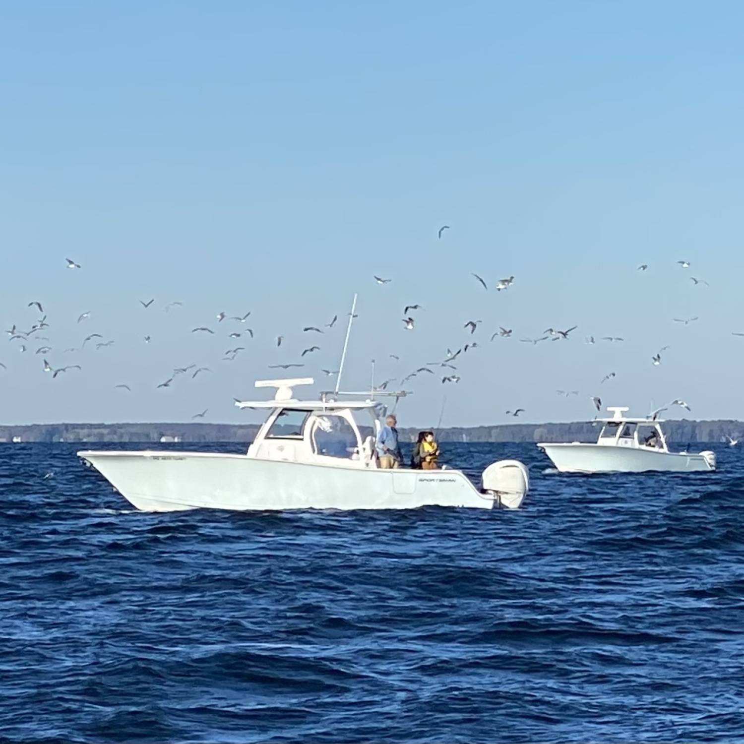 We were fishing the fall striped bass migration in the Chesapeake Bay  when two of our friends with matching Open...