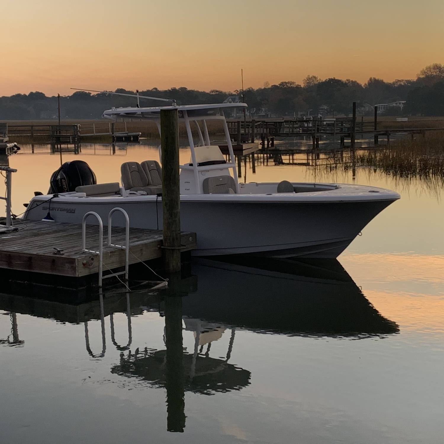 Title: Shem Creek - On board their Sportsman Open 232 Center Console - Location: Shem Creek. Participating in the Photo Contest #SportsmanOctober2023
