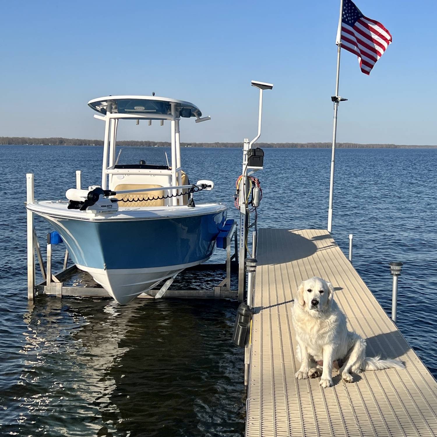 2023 Open 212 ready for Walleye fishing with my English cream golden retriever.