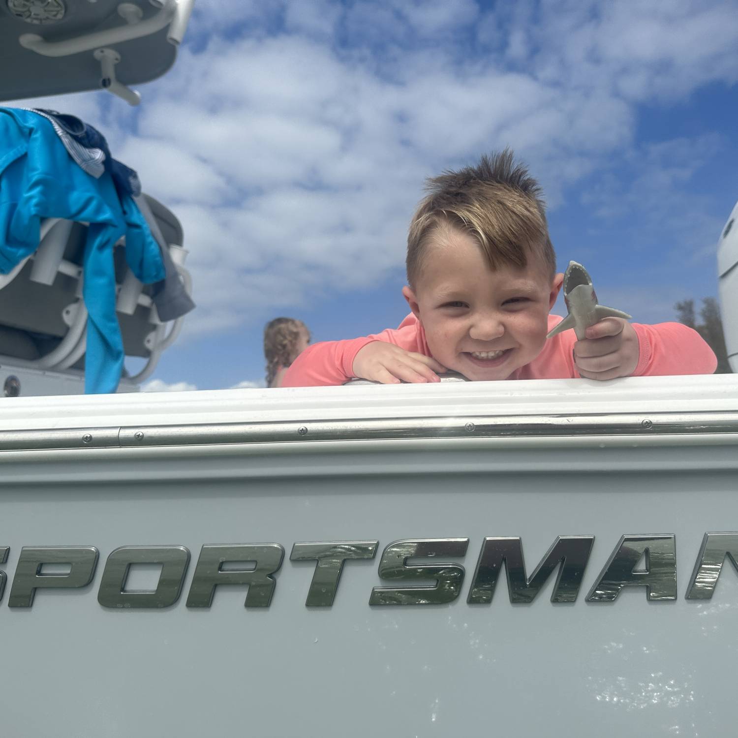 My son relaxing on the boat he named himself. He always says “it’s a sunny day let’s go in the...