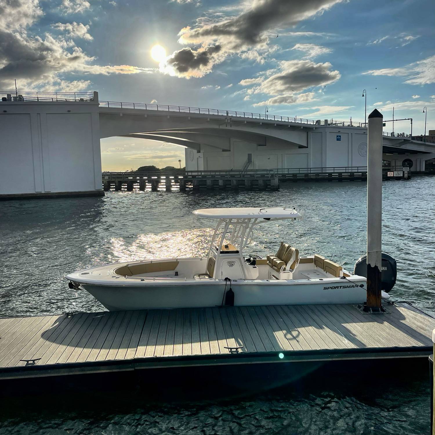 The boat is docked near the johns pass, drawbridge in treasure Island, Florida