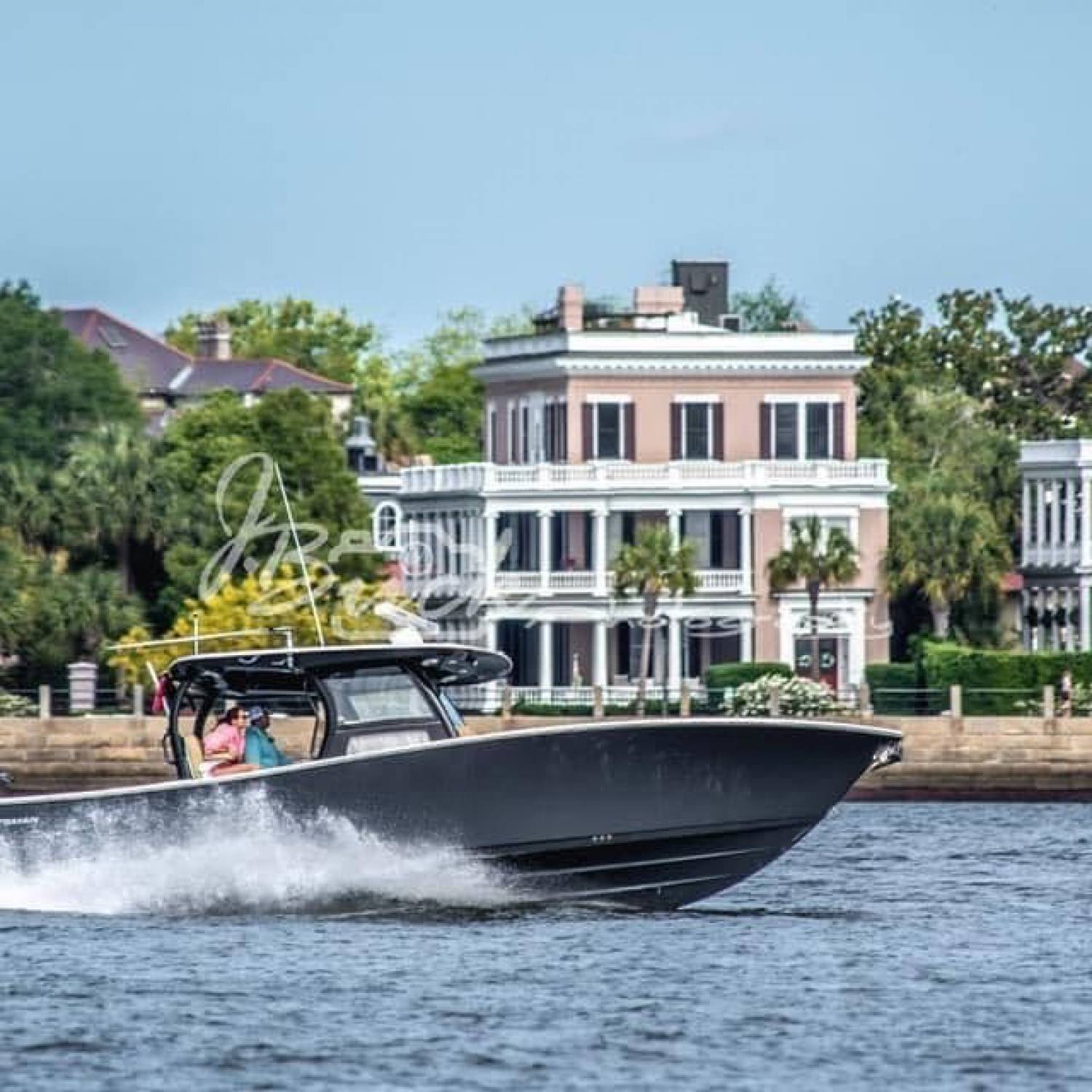 Title: Boating by the Charleston Battery - On board their Sportsman Open 352 Center Console - Location: Charleston Battery. Participating in the Photo Contest #SportsmanJune2023