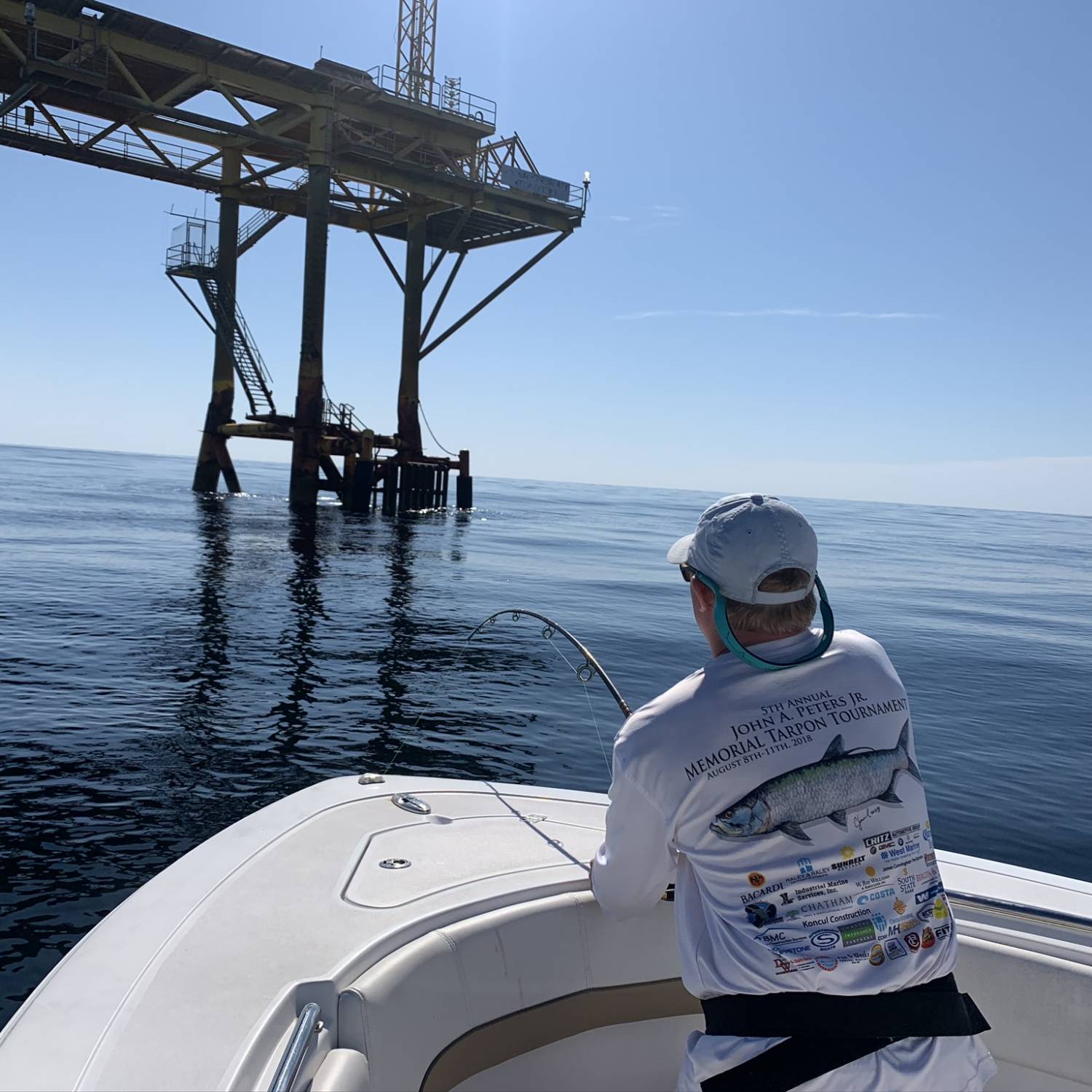 Title: Fighting Amberjack off the tower - On board their Sportsman Open 302 Center Console - Location: Bluffton, SC. Participating in the Photo Contest #SportsmanMarch2023