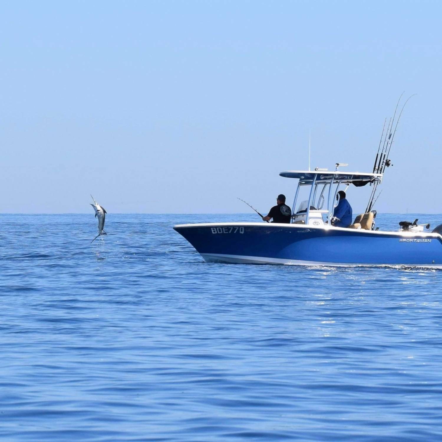 First marlin caught in my 232 open. Jumping while I’m fighting it from the bow of the sportsman