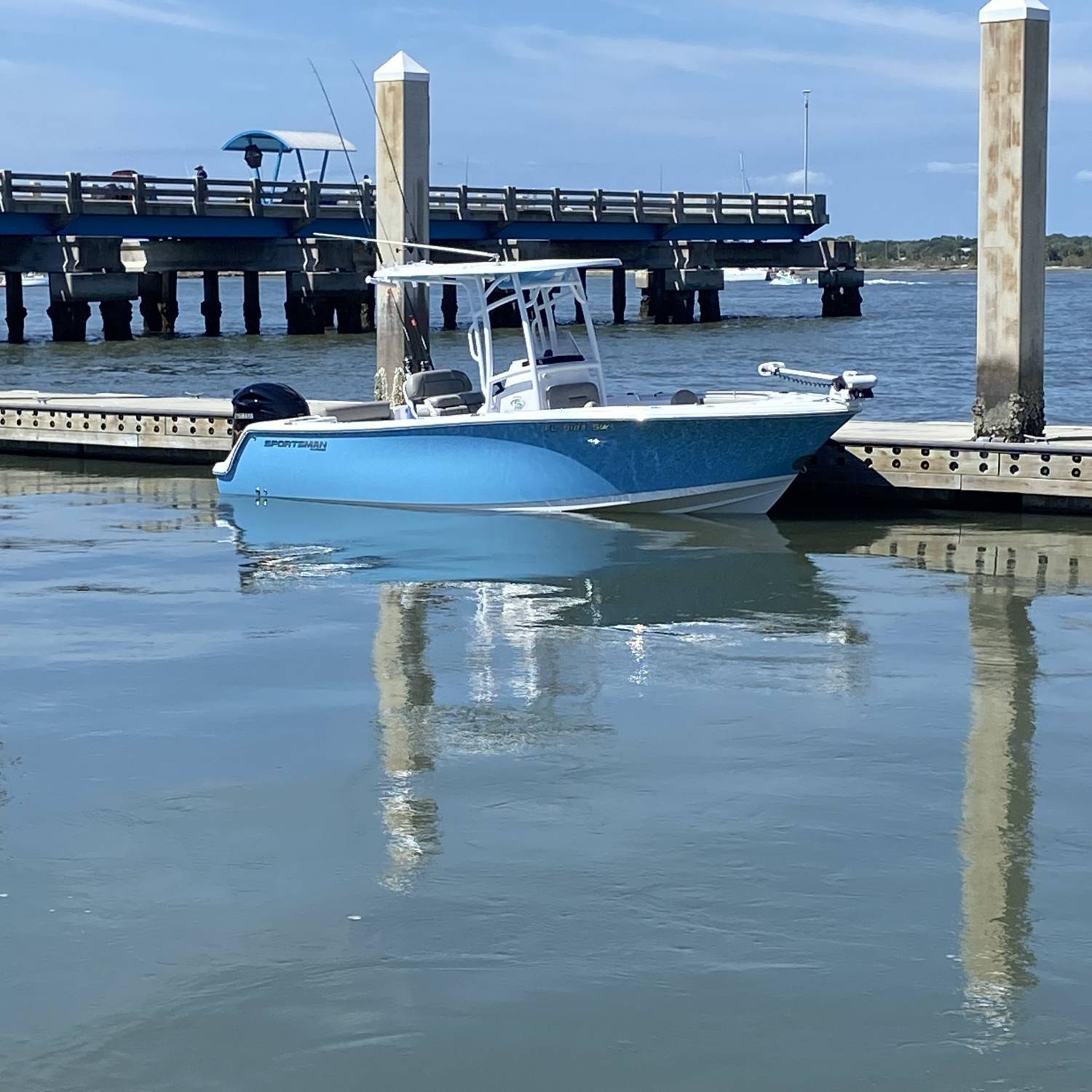Title: Docked for lunch - On board their Sportsman Open 232 Center Console - Location: St Augustine. Participating in the Photo Contest #SportsmanMay2023